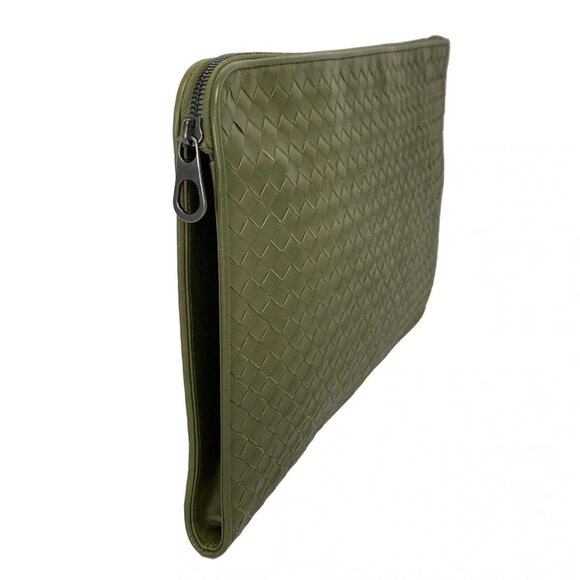 Auth BOTTEGA VENETA Intrecciato - Khaki Leather B********* Clutch Bag - Picture 4 of 16